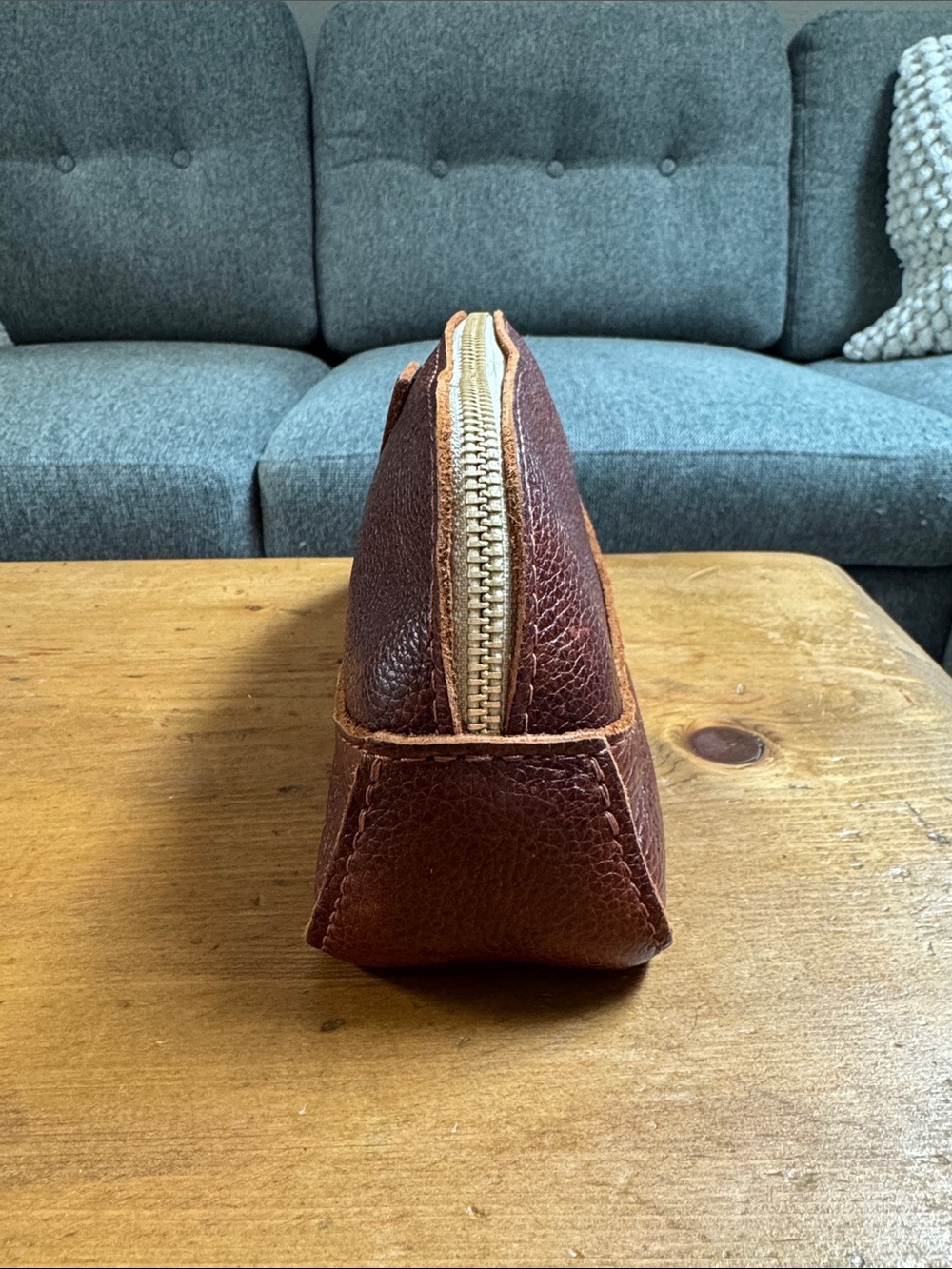 Portland Leather Goods artisan bag nutmeg brown make up zippered pouch - Picture 2 of 5